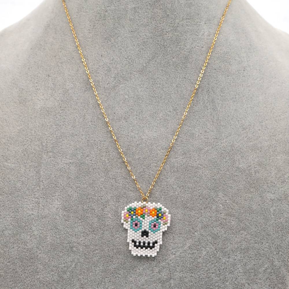 Wholesale Colorful Beaded Skull Necklaces